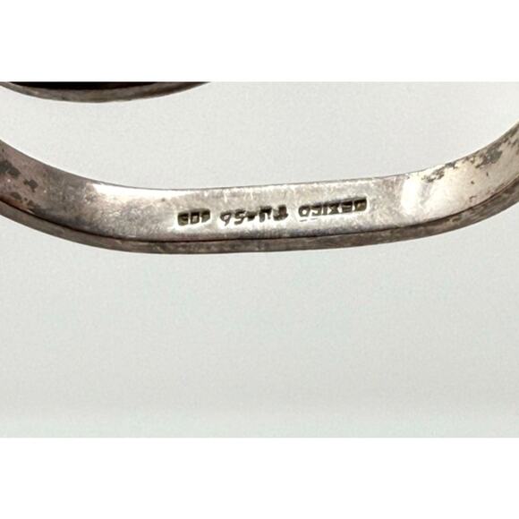 Vintage Mexico Silver Bangle Bracelet Inlaid Turquoise Onyx Stone Natural Unique - Picture 4 of 6